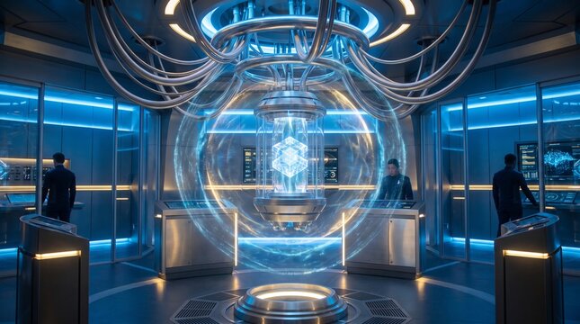 Glowing Holographic Core in Futuristic Sci-Fi Laboratory