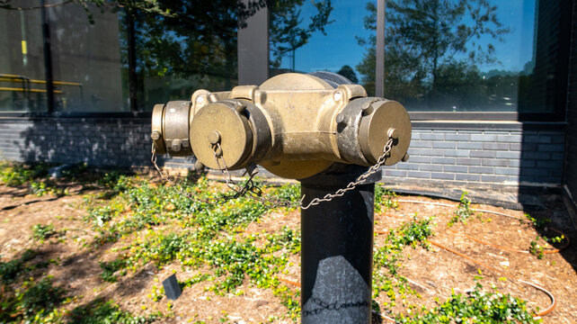 Freestanding Fire Department Connection FDC Assembly At Commercial Building