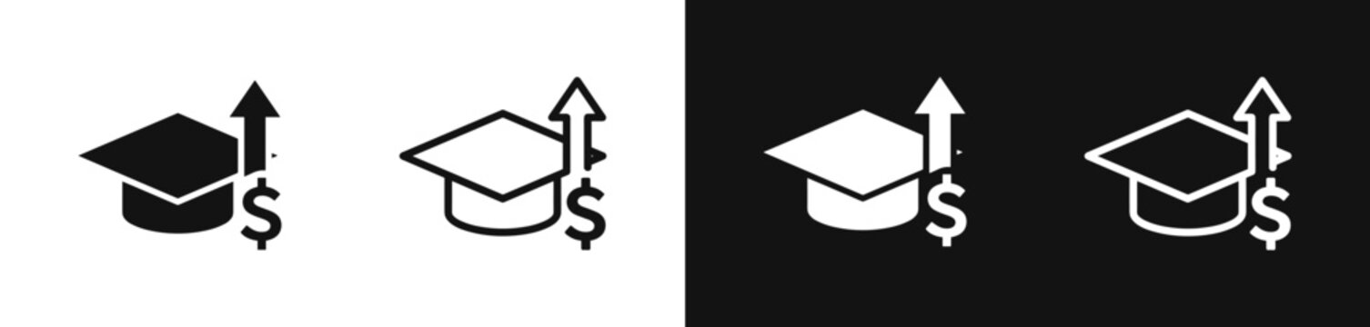 Tuition fees and education cost line and glyph vector icon set