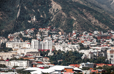 Aerial panoramic cityscape of Tbilisi, Georgia. Tbilisi is the capital and the largest city of Georgia.  © Rechitan Sorin