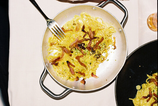 Carbonara spaghetti pasta with guanciale