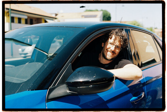 Man driving car