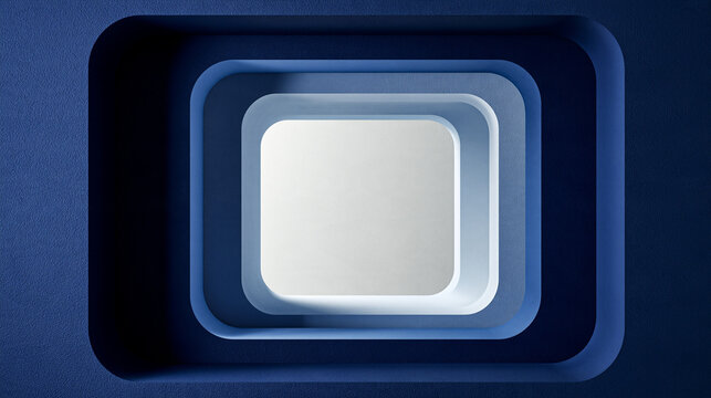 Minimal geometric composition of nested rounded rectangles stepping inward, in soft natural light