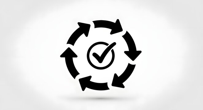 Recycle icon showing a checkmark within a circular arrow system