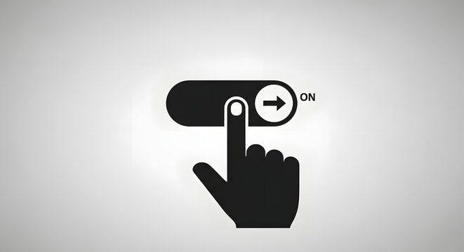 Toggle switch on icon showing finger pressing on grey background