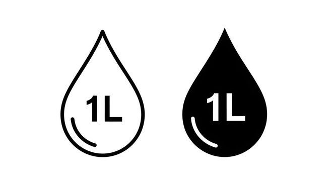 Water drop icons set signifying one liter volume measurement