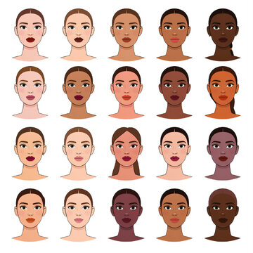 Diverse Women Faces with Different Skin Tones and Lipstick Colors Flat Vector Beauty Illustration