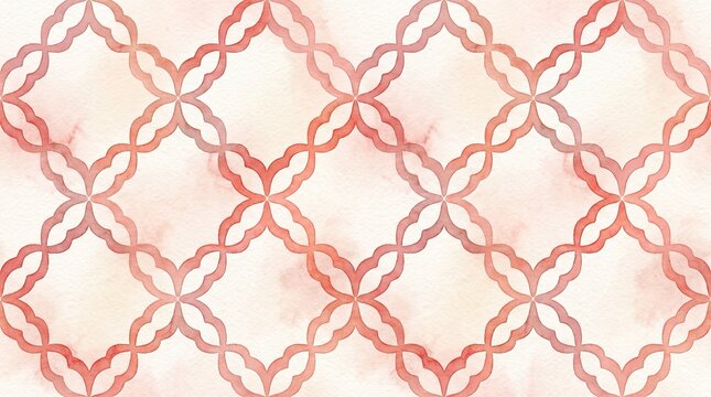 a soft subtle seamless repeating quatrefoil patterned background in soft red, aquarelle