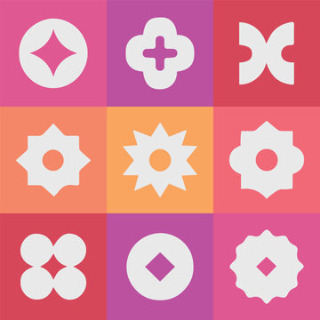 Colorful Retro Floral Geometric Tile Pattern and Decorative Shapes Vector Set
