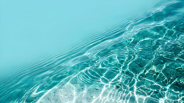 Abstract turquoise water surface with light patterns and subtle sandy bottom