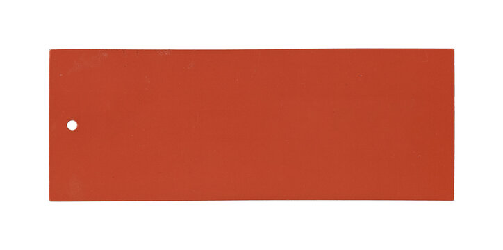 red rectangular tag with small round hole and smooth plain surface
