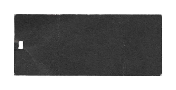 Black rectangular tag with small square slot and faint diagonal crease