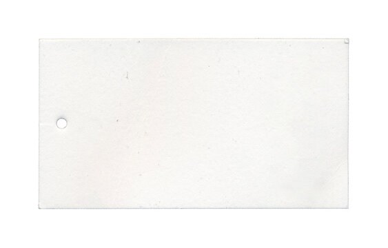 White rectangular tag with small round hole and faint surface marks