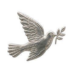 Obraz premium PNG Silver dove with olive branch on blue background