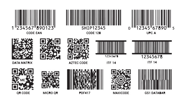 Barcode and QR Code Formats Vector Types Set