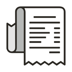 Fototapeta premium Rolled paper receipt icon with text lines and jagged edge