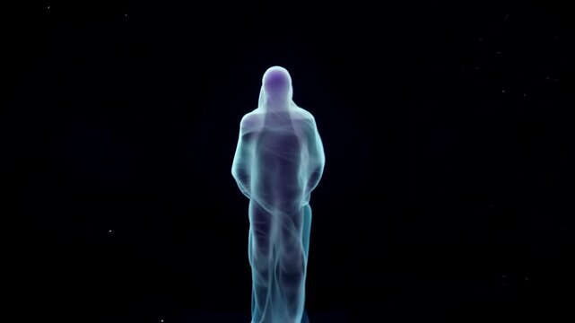 Silent Blue Figure Emerges In Ethereal Light.
