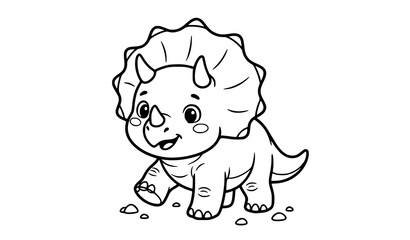 Adorable baby triceratops dinosaur walking on rocky ground, black and white line art coloring page vector illustration for kids © Abddulah