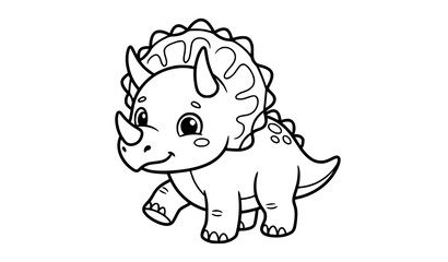 Cute baby triceratops dinosaur walking with horns and frill, black and white line art coloring page vector illustration © Abddulah
