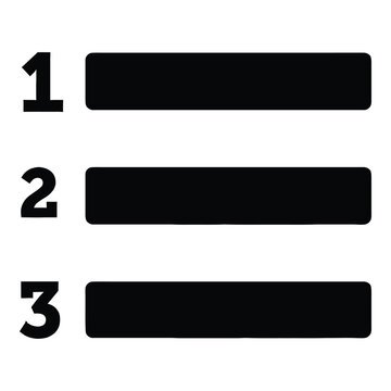 Black numbered list icon with three items for documents and web design