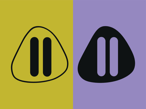 Two minimalist pause button icons with rounded triangular shapes on multicolored background