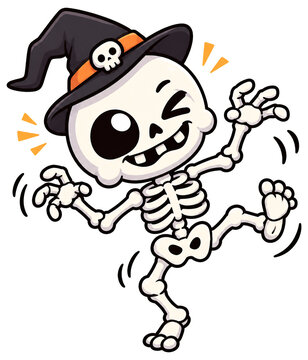 The mischievous skeleton dances for Halloween.