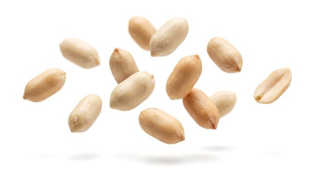 Shelled peanuts scattered and floating in the air peanuts, shelled, nuts, food, snack