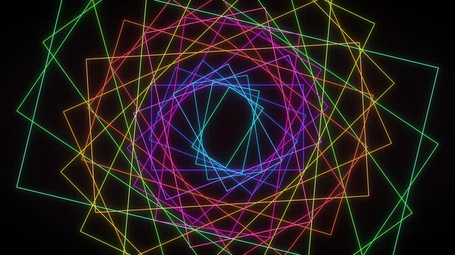 Neon Infinity Mirror Recursive Rectangle Reflections Nightclub 4K Loop