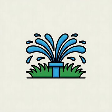 Water sprinkler icon watering green grass lawn
