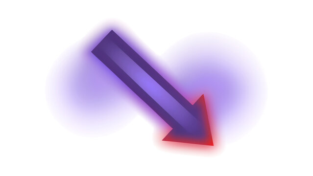 A3d rendered downward pointing arrow with a zigzag shape, featuring a purple gradient and a glowing red outline on a black background