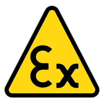 Ex warning sign for ATEX directive regulation (Equipment intended for use in explosive atmospheres) is a norm to protect manufacturer employees and users. Transparent background.