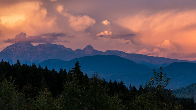 Dramatic Sunset Clouds Over the Mountains from Burke Mountain, Coquitlam