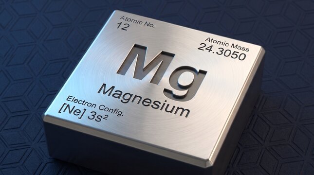 Magnesium chemical element periodic table block 3D illustration with atomic number and mass