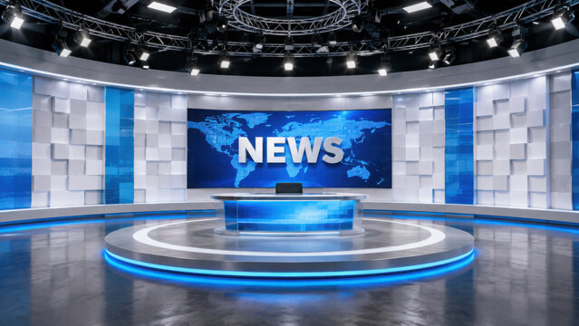 Modern news studio background virtual set design for broadcasting and television production ninety nine