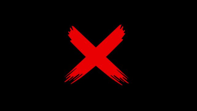 Red cross mark animation on white background, Error or cancel symbol animation. Stop or close Icon chroma key background.