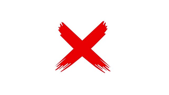 Red cross mark animation on white background, Error or cancel symbol animation. Stop or close Icon chroma key background.
