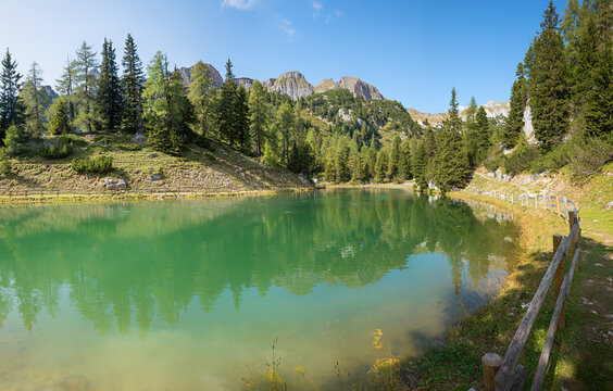 pond with green water, Rofan alps, austrian landscape
