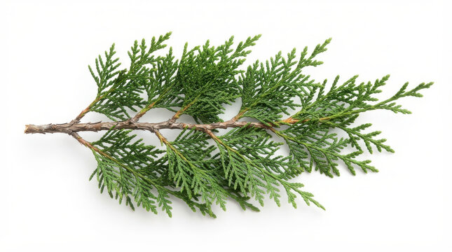 Christmas Tree Branch with Pine Cones and Green Needles Isolated on White Background, Evergreen Fir Twig for Winter Holiday Decoration and Christmas Celebration