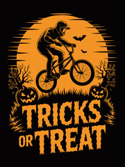 Fototapeta premium Halloween BMX Tricks or Treat rider moon pumpkins silhouette