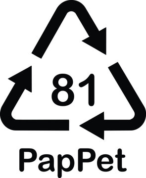 Recycling symbol for PapPet 81 composite material, black eco-friendly packaging icon, sustainable waste management vector sign