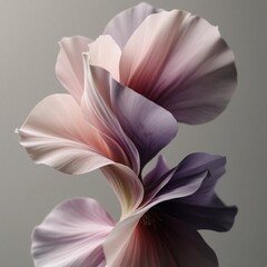 Fototapeta premium Soft pastel petals curve and sway with gentle lines. Muted colors blend, creating a tranquil, dreamlike floral art piece. Elegant abstract bloom for design backgrounds.