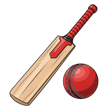 Detailed vector art of a cricket bat and red ball isolated on a transparent background for sports marketing