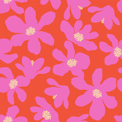 Obraz premium Seamless pattern with floral design. Hand drawn flower background. Suitable for fabrics, textiles, packaging, covers, banners, posters and interior decoration. Vector illustration.