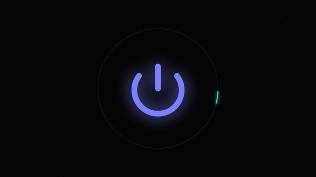 Glowing purple power button symbol is perfect for electronic interface designs, computer apps, and digital technology concepts. Ideal for web.