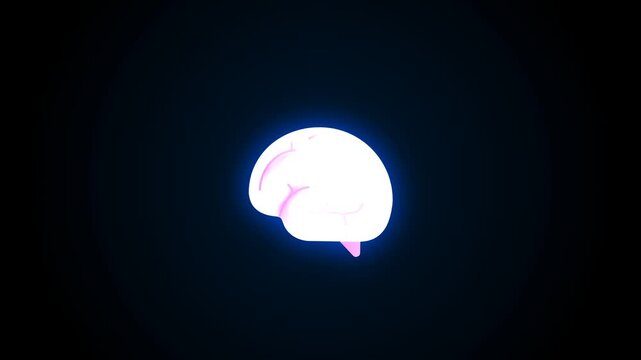 Glowing pink human brain illustration on black background in a simple digital art style. Suitable for medical or scientific designs.