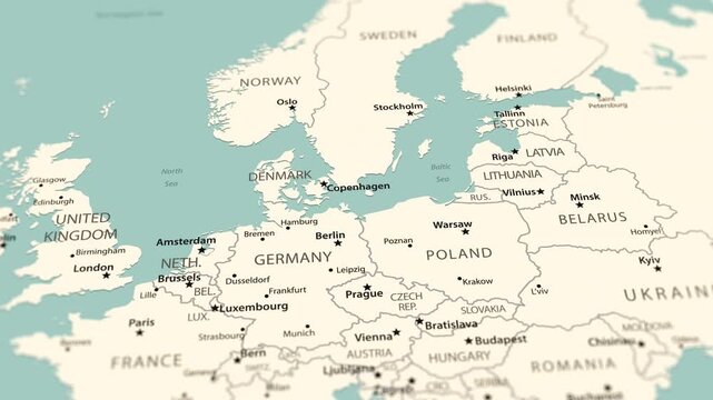 Baltic States. Political map of Northern Europe with a smooth zoom.
