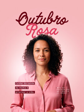 Sa&uacute;de Feminina C&acirc;ncer de Mama Outubro Rosa Post Card Insta Template Banner