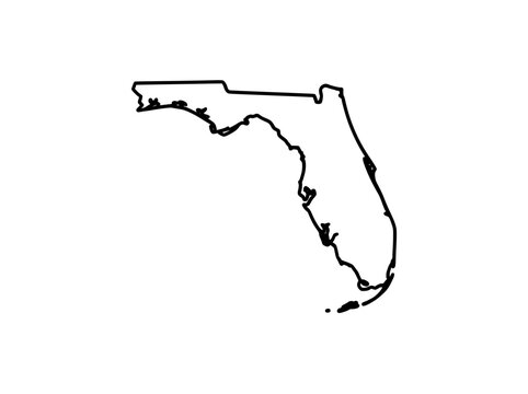 Florida state map outline vector, black minimalist Florida border silhouette, isolated geographic shape for travel and education
