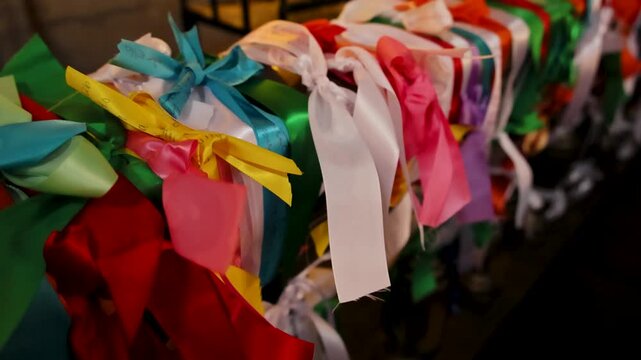 Colorful Prayer Ribbons Tied Wishes Or Intentions Inside Mexico City Church