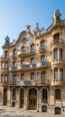 Obraz premium Colorful Catalan Modernist Building Facade with Mosaic Tile Details